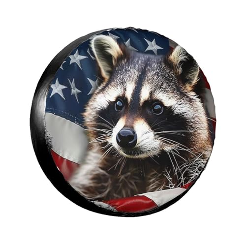 Image of Raccoon Flag Spare Tire Cover for Rv Trailer Camper Truck SUV - Cute Raccoon Animal Wheel Protectors Cover Waterproof Fabric for Travel Camping Outdoor,Universal Fit,14 inch