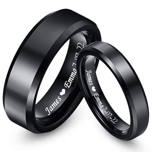 Personalized Ring for Couples 4mm 6mm Silver Gold Plated and Silver Rose Gold Plated Customized Tungsten Engraved Engagement Wedding Band