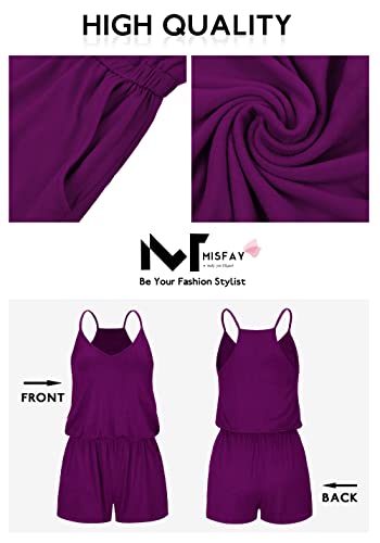 Image of MISFAY Womens Summer Loose V Neck Spaghetti Strap Short Jumpsuit Rompers 2026