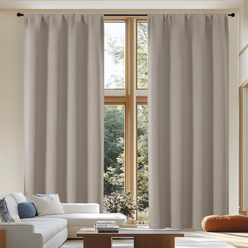 Simplebrand Ava Blackout Curtains for Patio 108 Inches Long 2 Panels Set, Solid Thermal Insulated Room Darkening Rod Pocket Window Treatment Curtains Blackout Drapes, W50 x L108 Inch, Stone