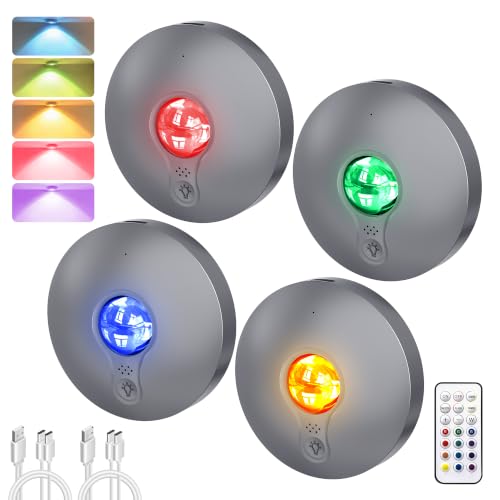 Image of UNUSROOM Rechargeable RGB Puck Lights with Remote Control, Wireless Under Cabinet Lighting,13 Color Changing Lights with Dimmer,Timer,2000mAh Battery Operated Tap Lights for Kitchen (Dark Gray,4PCS)