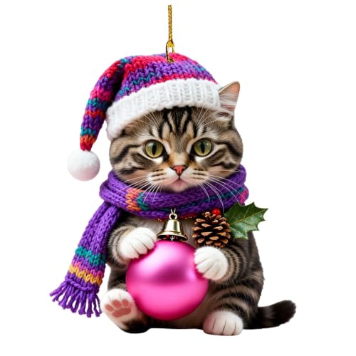 3 Inch 2D Acrylic Cute Kitty Christmas Hanging Ornaments for Xmas Tree，A - image 1
