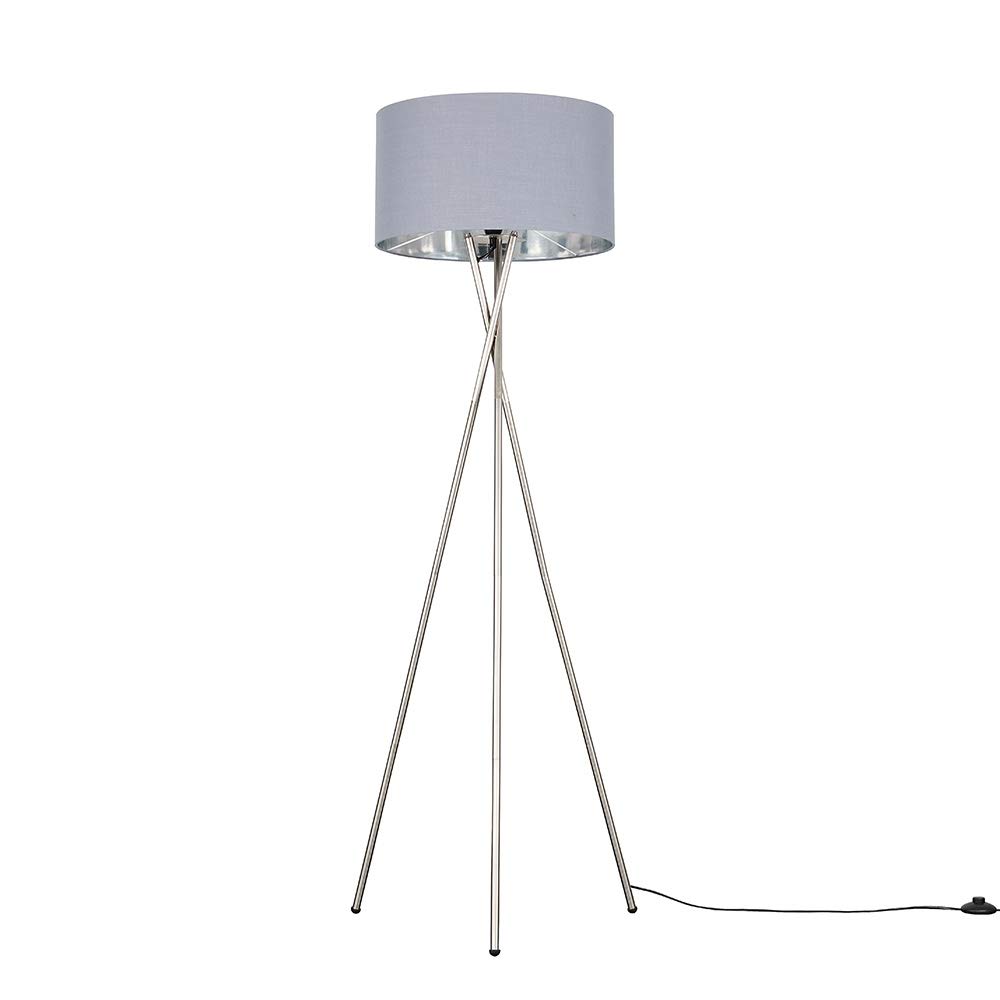 Minisun Grey & Chrome | Modern Brushed Chrome Floor Lamp With A Grey And Chrome Shade | Floor Lamps & Torchieres, Home Décor & Improvement Essential | Includes 6W Gls Bulb [3000K Warm White]