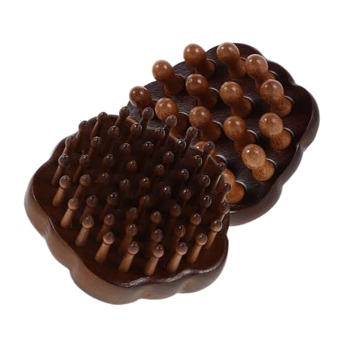 PENIKOKO 2 Piezas Peine Masajeador de Madera Natural con Anillo para Dedos Cepillo de con Dientes Redondos para Masaje de Cabelludo Herramienta Manual para Gua Sha y Cuidado Capilar