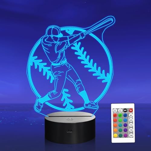 3D Optical Illusion Baseball Night Light - 16 Color Changing LED Lamp With Remote, USB Power, Touch Control - Kids Room Decor Gift - View #11