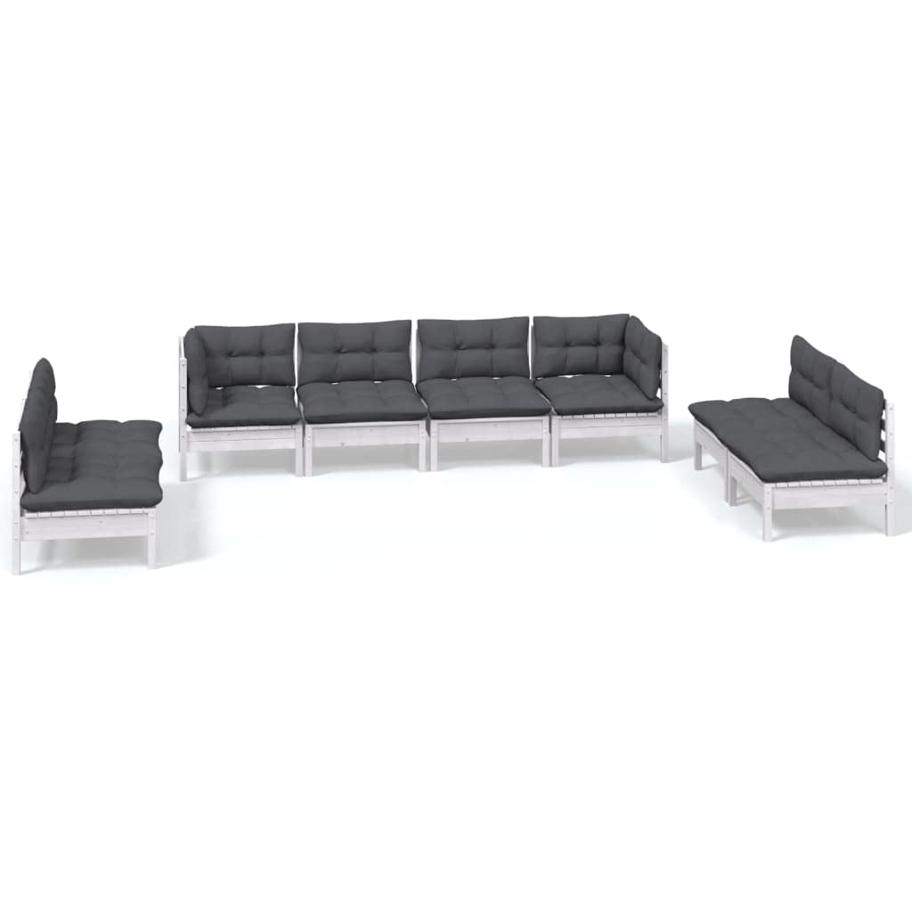 Set da giardino da 8 pezzi con cuscini in legno di pino massello, set modulare da giardino e terrazza, robusto e stabile, portata fino a 110 kg per seduta