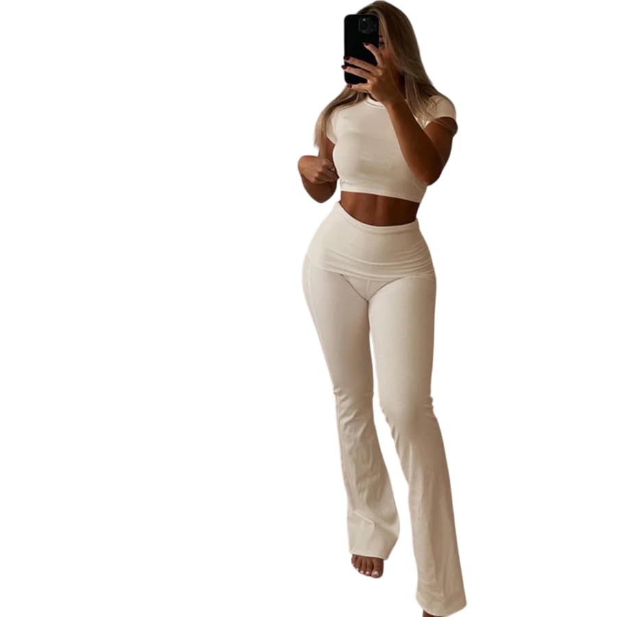 Combinaison gymnastique femme 2 pièces avec crop top manches courtes col rond