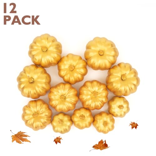 Image of Ogrmar 12 Pack Artificial Assorted Pumpkins, Mini Fake Pumpkins