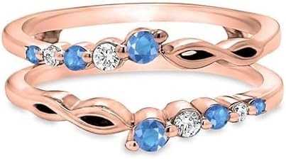 Blue Topaz & White Diamond Swirl Enhancer Guard For Women, 14k Rose/Sterling/Yellow Gold Plated Silver December Birthstone Topaz Wrap Ring, Enhancer Ring Guard