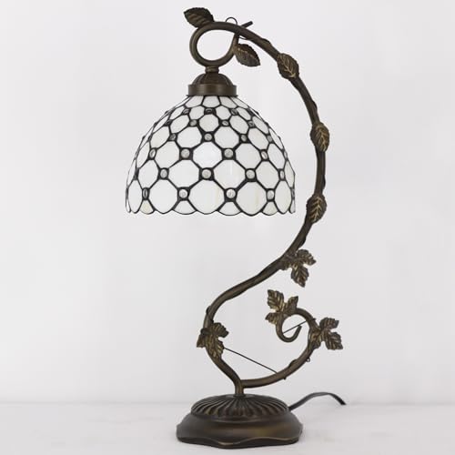 Image of WERFACTORY Tiffany Table Lamp Cream Stained Glass Pearl Style Desk Light