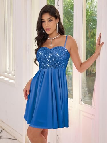 Image of Angel-fashions Women's Strapless Sequin A-Line Sequin Elegant Short Prom Gown Cocktail Dress