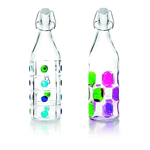IBILI - Bouteille Décorée, 1 L, Verre, Réutilisable, Modèle Aléatoire