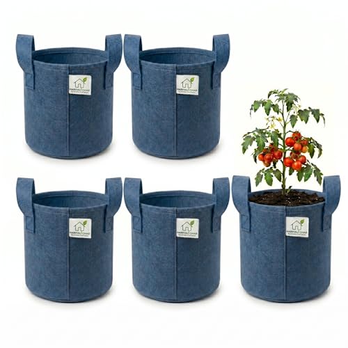 Image of 400 GSM Geo Fabric Round Grow Bags 15x15 Inch with Handle, Blue Planting Bags for Terrace and Kitchen Gardening Pack of 5