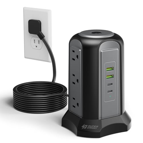 Power Strip Tower Surge Protector, SUPERDANNY Desktop Charging Station, 10 Ft Extension...