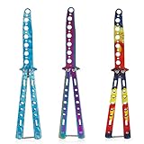 Foreverup Butterfly Trainer,3 Stücke Butterfly-messer trainer,Rainbow Butterfly Messer,Butterfly Kamm Stahl für Balisong Trainingsmesser AnfäNger-Der Flipping-Tricks (Nicht scharf)