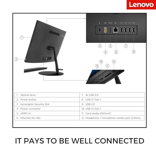 Image of Lenovo V130 All-in-One Business Desktop, 19.5 inch WXGA+ Display, Intel Celeron J4025 Processors, 16GB RAM, 1TB SSD, Wi-Fi, DVD-RW, Webcam, HDMI, Wired Keyboard & Mouse, Windows 11 Pro, Black