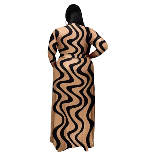 Image of Runwind Plus Size Dresses for Women Floral Maxi Dress Flowy 3 /4 Sleeve with Belt