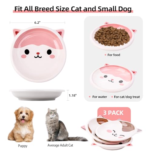 Cat Food Bowl, Healthy Ceramic Cat Food and Water Bowls for Dry and Wet Food 3 Set, Wide Shallow Cat Food Bowl Set for Relief Whisker Fatigue, Non-Slip Cat Plate for Indoor Cat, Dog, Kitten, Puppy - Image 3