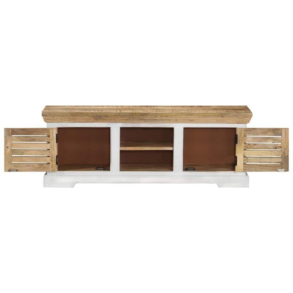 Szafka pod telewizor z litego drewna mango, 110 x 30 x 40 cm, z 2 drzwiami, 2 półkami, kredens, komoda do salonu, sypialni, korytarza, miejsce do przechowywania mebli