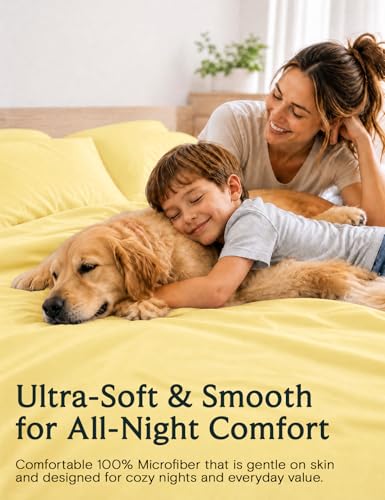 Image of LuxClub California King Sheets Sets, Deep Pocket Cal King Sheet Bed Sheets 4PC, Cooling Sheet Cal King Size, Soft Breathable Hotel Bedding, Silky Fitted Sheet & Pillowcase Sets, Lemon Yellow
