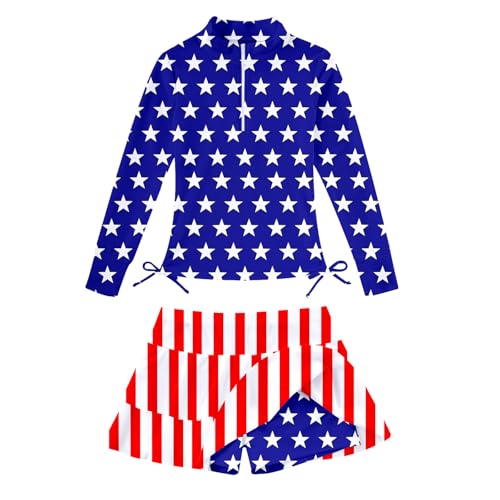Image of Vogseek 3-12T Girls Rash Guard 2 Pieces Bathing Suit Long Sleeve Swimsuit Swimming Skirt with Shorts Swimwear