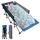 REDCAMP Kids Cot for Sleeping 2-7 Years, Portable Travel Toddler Cot Bed with Guardrail, Lightweight for Outdoor Indoor Home, Blue