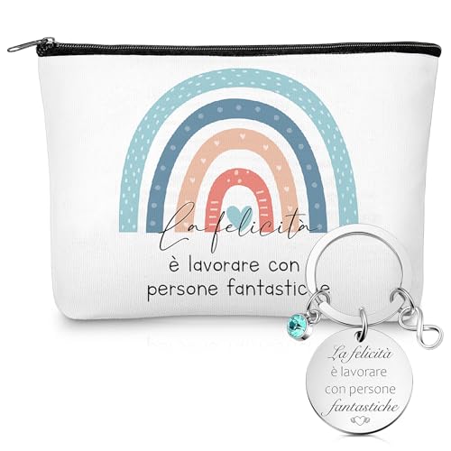 Xuniea Regalo per Colleghi Donna Borsa Cosmetica in Tela Portachiavi per Colleghe di Lavoro Regali di Ringraziamento Addio Compleanno Che Va Via Cambia Lavoro Pensione Natale