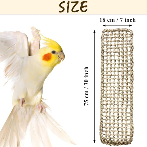 Image of Bird Seagrass Mat 30 x 7 Inch Natural Seagrass Woven Bird Net, Parakeet Climbing Rope Ladder, Hammock Climbing Rope Ladder with Hooks, Chew Toys for Parrots Lovebird Cockatiel Budgie Hamster