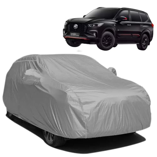 Image of BARBARIKA Waterproof Car Body Cover Compatible with MG Gloster | Waterproof, UV Resistant, Dustproof, Mirror Pockets, with Belt & Buckle - (Grey)