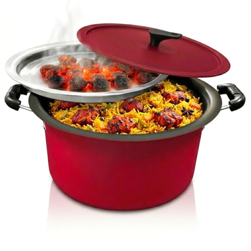 Image of Nolta Large Dum Biryani Pot (10L) + Extra Steel Lid for Dum, 1yr Replace-Guarantee, ISI Certified, Non-Toxic PFOA-Free Non-Stick Heavy Bottom Biriyani Handi (37cm, Matte Finish)