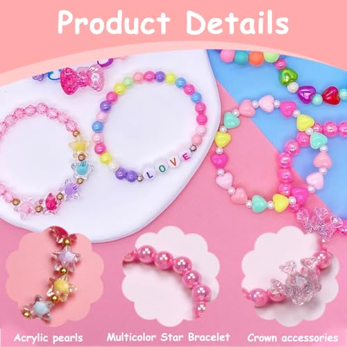 Image of SANNIDHI 6Pcs Beads Bracelet for Girls Kids Friendship Bracelet Cute Bracelets Set Toddler Costume Jewelry Party Pretend Play Birthday Christmas