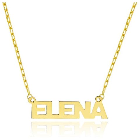 14K Yellow Gold Personalized Name Necklace - Style 12 (20 Inches, Elongated Cable Chain) Cover