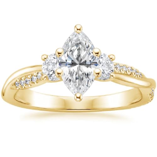 1 CT Marquise Moissanite engagement ring set yellow gold engagement ring Unique Bridal set2