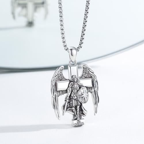 925 Silver Silver Patron Saint Amulet Protection Pendant Necklace Religion Jewelry for Men Women With 316L Stainless Steel Chain and Gifts Box2