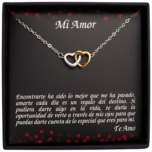 Imagen de TILOVE Collar personalizado para mujer con colgante en forma de corazones entrelazados que contiene un mensaje de amor para tu pareja Idea de regalo para San Valentin