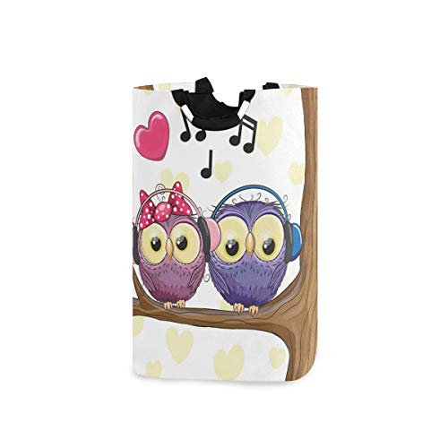 Wäschesack Zwei süße Cartoon Owls Kopfhörer Großer Faltbarer Wäschekorb,zusammenklappbarer Wäschekorb,zusammenklappbarer Waschvorratsbehälter