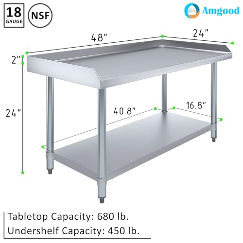 Image of AmGood Stainless Steel Equipment Stand - Heavy Duty, Commercial Grade, with Undershelf, NSF Certified (24 inch Width x 48 inch Length)