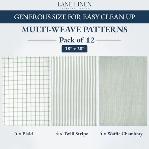 Image of LANE LINEN 100% Cotton Kitchen Towels Quick Drying 12 Pack - Olive