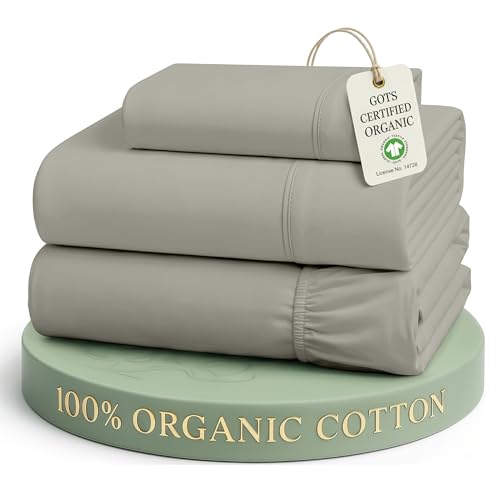 Image of LANE LINEN 100% Organic Cotton Sheets Twin Size, Soft & Comfy Mercerized Fully Elasticized Naturally Temperature Regulating Sustainably Produced Luxury Hotel Quality Cotton Twin Sheet Set- Silver