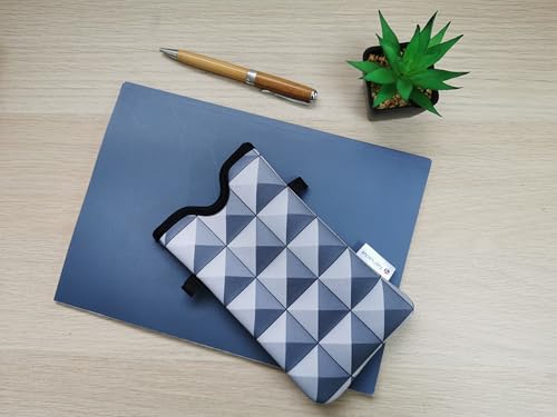 Image of Tainada Neoprene Crossbody Neck Phone Sleeve Pouch (Silver Gray Geometric) | Lightweight small cellphone pocket holder case bag w /adjustable strap; Original design, made in Taiwan; Fits most smartphones