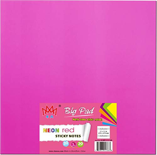 4A Sticky Big Pad,11 x 11 Inches,Large Size,Neon Red,Self-Stick Notes,30 Sheets/Pad,1 Pad/Pack,4A BP1111 NR