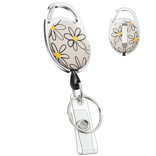 Uniclife Floral Retractable Badge Reel for Badge Holder White Flower