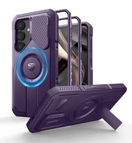 Dexnor Magnétique Coque pour Samsung Galaxy S25 avec Couverture de Caméra & Support Réglable & Film de Protection d'écran intégré, Robuste et Résistant...
