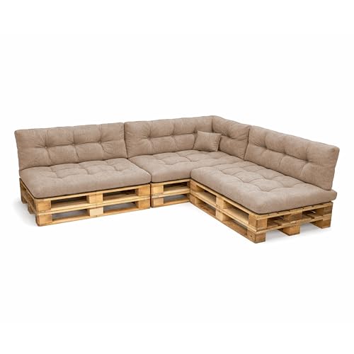 POKAR Set de 8 Coussins pour Palettes Euro: 3X Assise 120x80cm + 3X Dossier 120x40cm + 1x Dossier 60x40cm + 1x Coussin 40x40cm, Canapé de Jardin, Intérieur et...
