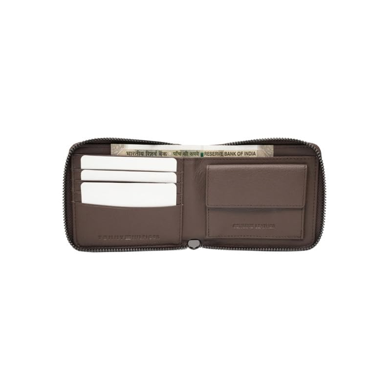 Image of Tommy Hilfiger Men's Zip Around Wallet Atrato - Brown | Embossed Branding | Ideal Gift for Men