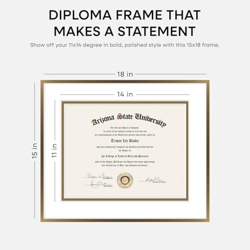 Image of Homeforia 15x18 Diploma Frame Bronze, High End Metal 15 x 18 Certificate Frames with Mat for 11 by 14, 18x15 Document Frame Matted to 11x14, Award Graduation Frames, Tempered Glass, Wall Kit, Set of 2