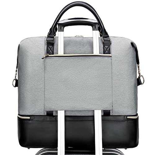 Camtop Women Ladies Weekender Travel Tote Overnight Duffle Carry On Bag With Luggage Sleeve Fit 15.6 Inch Laptop Computer (Gray With Shoe Compartment) #TOP2
