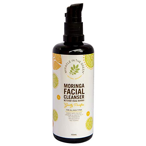Moringa Face Wash for Women, Men - Gentle Face Wash for All Skin Types - Dry, Oily Skin, Has Antioxidants, Fights Wrinkles - Balanced Cleanser for Face with Aloe Vera from Miracle in the Green (100ml)