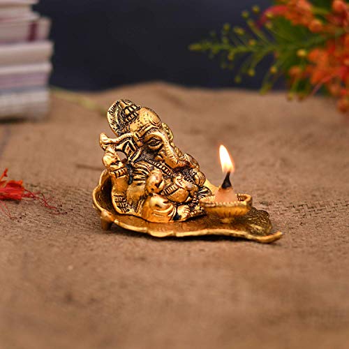 Estatua NOBILITY de Ganesha en Hoja Dorada con Diya miniatura 3