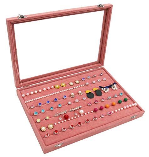 Wuligirl Velvet Clear Lid Jewelry Organizer Box Stackable Jewelry Storage Display Tray Holder Showcase (Ring Box)